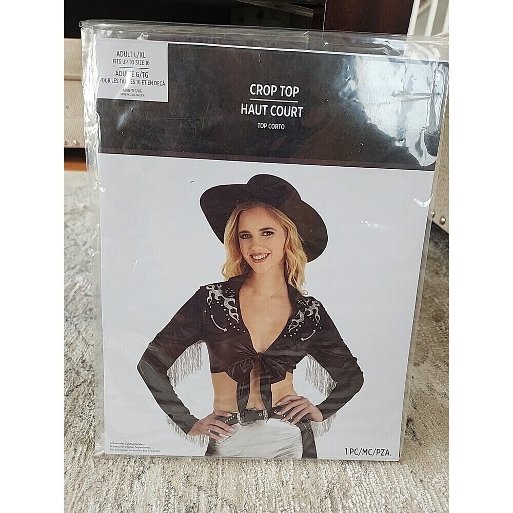 Womens, Cowboy Crop Top With Fringe, Adult L/XL, New - Picture 1 of 4